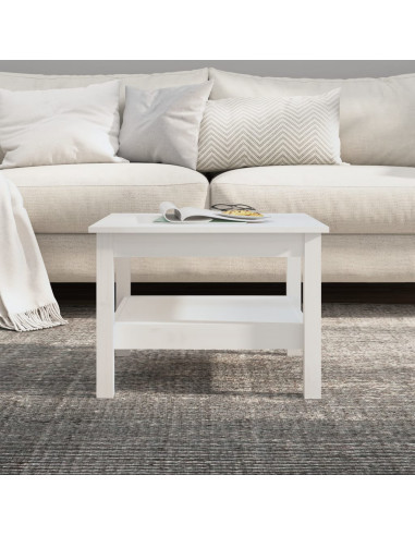 Tavolino da Salotto Bianco 55x55x40 cm Legno Massello di Pino