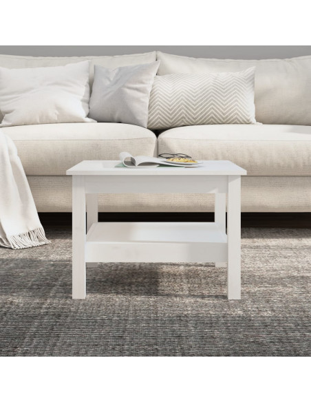Tavolino da Salotto Bianco 55x55x40 cm Legno Massello di Pino