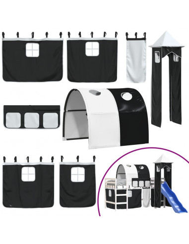 Letto a Soppalco con Torre Bambini Bianco e Nero 90x190cm Pino