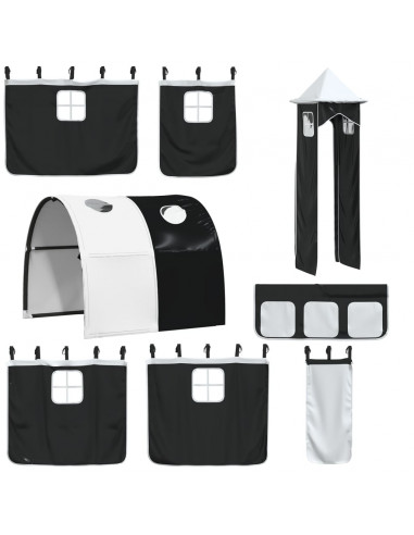 Letto a Soppalco con Torre Bambini Bianco e Nero 90x190cm Pino