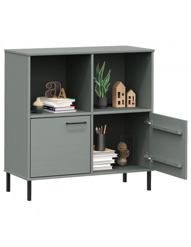 Libreria Gambe Metallo Grigio 90x35x90,5 cm Legno Massello OSLO