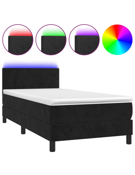 Letto a Molle con Materasso e LED Nero 100x200 cm in Velluto