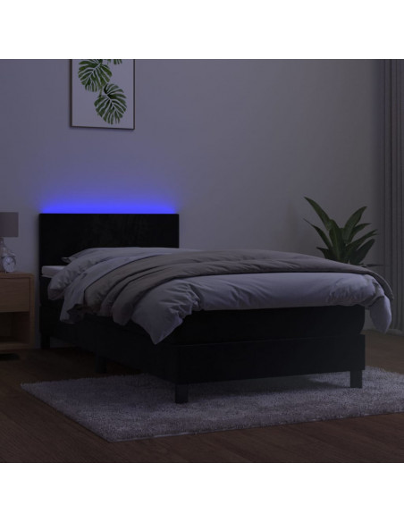 Letto a Molle con Materasso e LED Nero 100x200 cm in Velluto