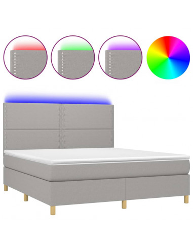 Letto a Molle Materasso e LED Grigio Chiaro 180x200 cm Tessuto