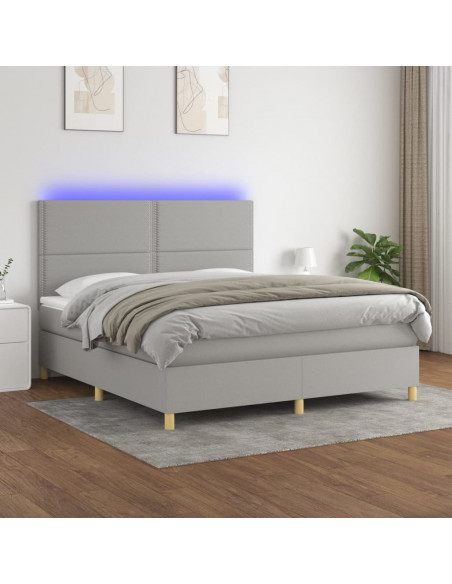 Letto a Molle Materasso e LED Grigio Chiaro 180x200 cm Tessuto