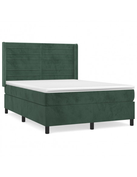Giroletto a Molle con Materasso Verde Scuro 140x190 cm Velluto