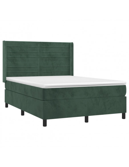 Giroletto a Molle con Materasso Verde Scuro 140x190 cm Velluto