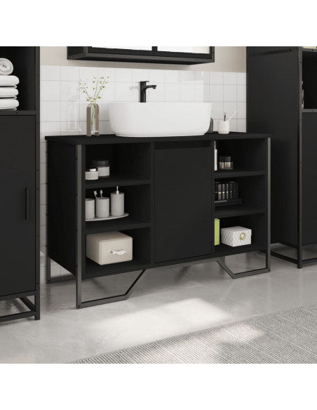 Mobile Lavabo Bagno Nero 91x35x60 cm in Truciolato