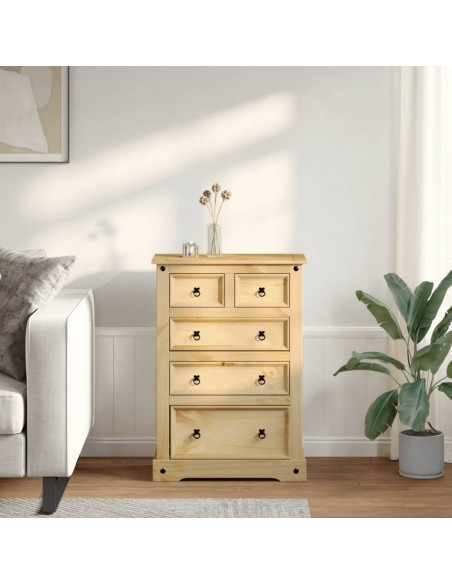 Cassettiera Corona 80x43x114 cm in Legno Massello di Pino
