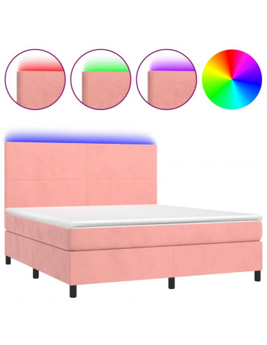 Letto a Molle con Materasso e LED Rosa 160x200 cm in Velluto