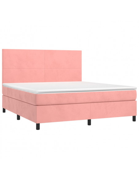 Letto a Molle con Materasso e LED Rosa 160x200 cm in Velluto