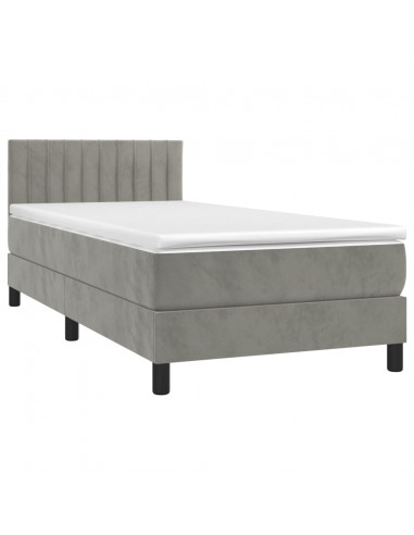 Letto a Molle Materasso e LED Grigio Chiaro 90x200 cm Velluto
