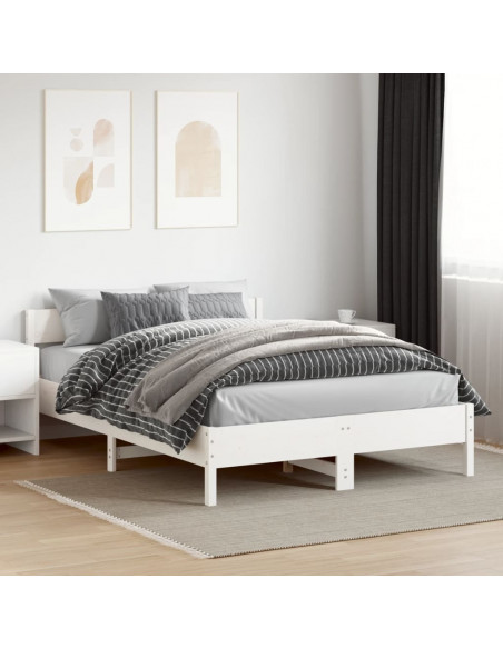 Giroletto con Testiera Bianco 160x200 cm Legno Massello di Pino