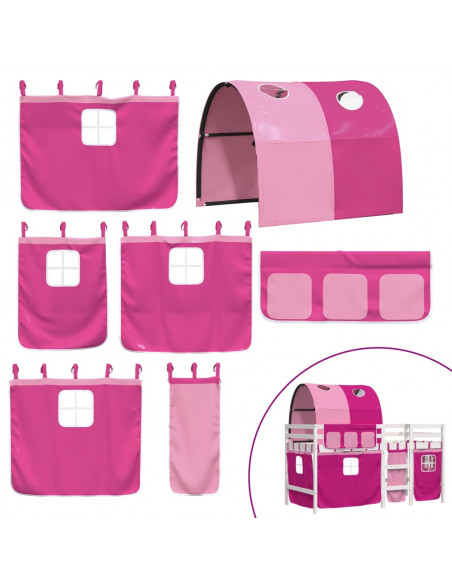 Letto a Soppalco con Tunnel Bambini Rosa 80x200cm Massello Pino