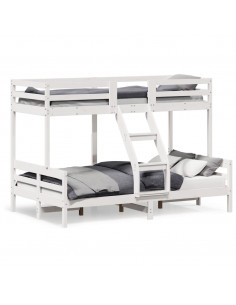 Letto a Castello 90x200/120x200cm Bianco Legno Massello di Pino 2