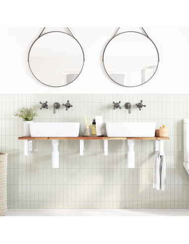 Ripiano a Parete per Lavabo in Acciaio e Massello di Acacia