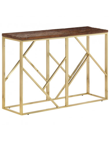 Tavolino Consolle Dorato Acciaio Inox e Traverse Legno Massello