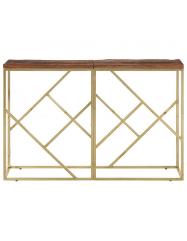 Tavolino Consolle Dorato Acciaio Inox e Traverse Legno Massello