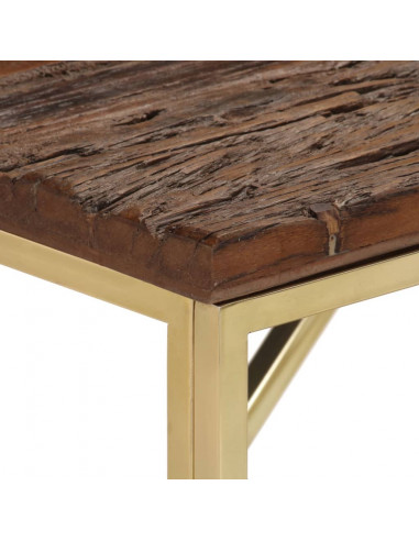 Tavolino Consolle Dorato Acciaio Inox e Traverse Legno Massello