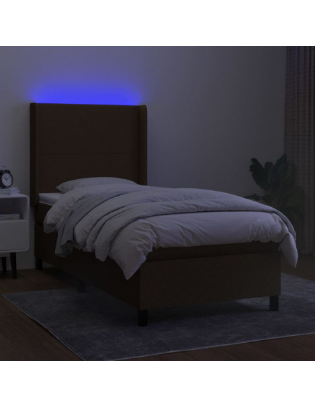 Letto a Molle Materasso e LED Marrone Scuro 80x200cm in Tessuto