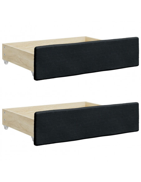 Cassetti da Letto 2pz Neri in Legno Multistrato e Similpelle
