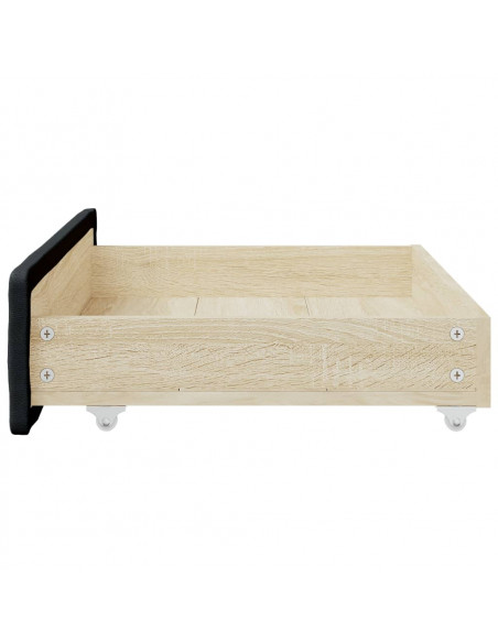 Cassetti da Letto 2pz Neri in Legno Multistrato e Similpelle