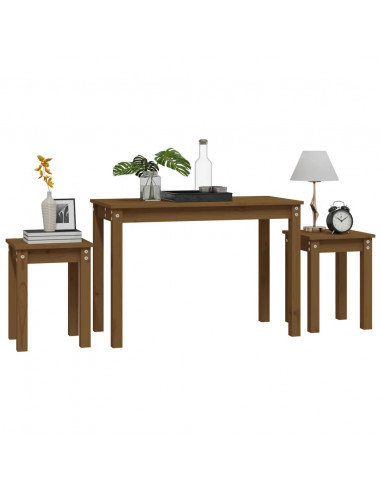 Tavolini a Incastro 3 pz Miele in Legno Massello di Pino