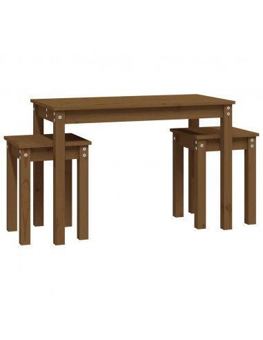 Tavolini a Incastro 3 pz Miele in Legno Massello di Pino