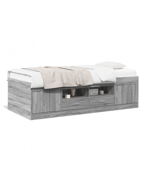 Divano Letto con Cassetti Grigio Sonoma 90x200 cm Multistrato