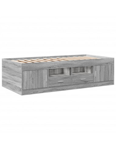 Divano Letto con Cassetti Grigio Sonoma 90x200 cm Multistrato