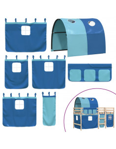 Letto a Soppalco con Tunnel Bambini Blu 90x200cm Massello Pino 2