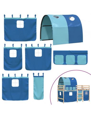 Letto a Soppalco con Tunnel Bambini Blu 90x200cm Massello Pino