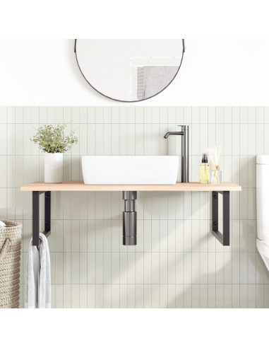 Ripiano a Parete per Lavabo in Acciaio e Massello di Rovere