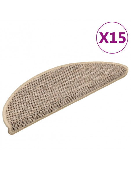 Tappeti Adesivi Scale Aspetto Sisal 15 pz 56x17x3cm Beige Scuro