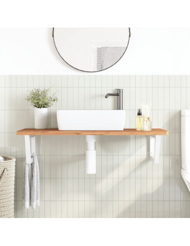 Ripiano a Parete per Lavabo in Acciaio e Massello di Faggio