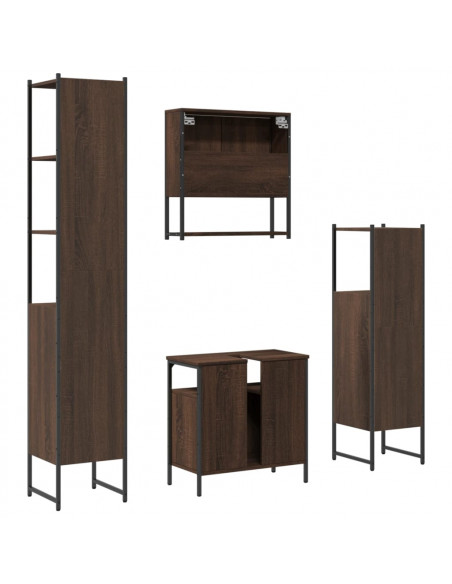 Set Mobili da Bagno 4 pz Rovere Marrone in Legno Multistrato