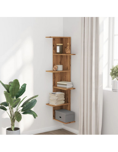 Scaffale Angolare Muro Rovere Artigianale 36,5x36,5x140cm Legno