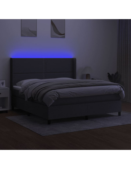 Letto a Molle Materasso e LED Grigio Scuro 160x200cm in Tessuto