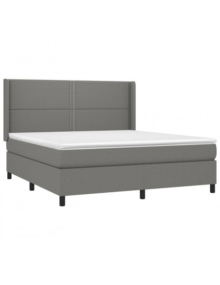 Letto a Molle Materasso e LED Grigio Scuro 160x200cm in Tessuto