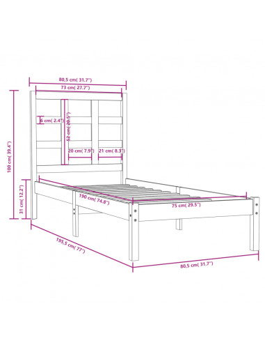Giroletto Bianco in Legno Massello 75x190 cm Small Single
