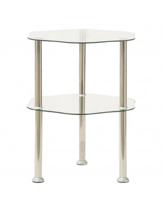 Tavolino a 2 Livelli Trasparente 38x38x50 cm in Vetro Temperato 2