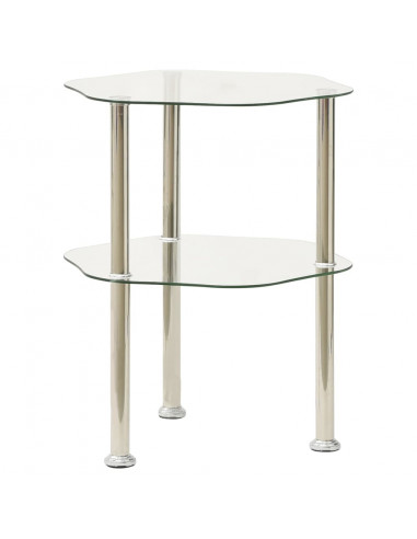 Tavolino a 2 Livelli Trasparente 38x38x50 cm in Vetro Temperato