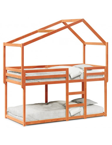 Letto a Castello con Tetto Marrone Cera 90x190 cm Massello Pino