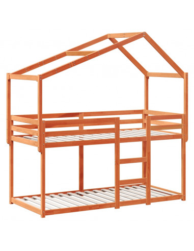 Letto a Castello con Tetto Marrone Cera 90x190 cm Massello Pino