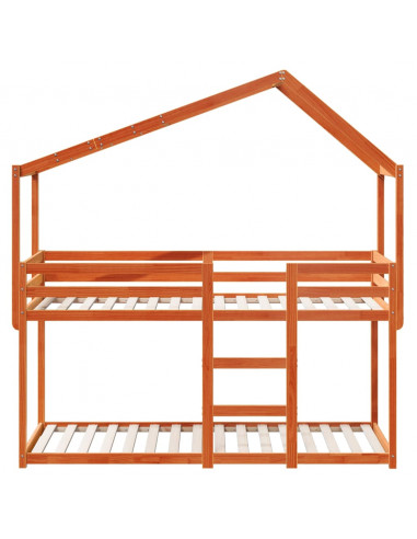 Letto a Castello con Tetto Marrone Cera 90x190 cm Massello Pino