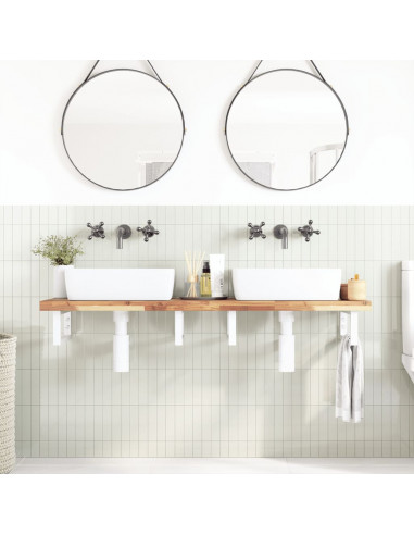 Ripiano a Parete per Lavabo in Acciaio e Massello di Acacia