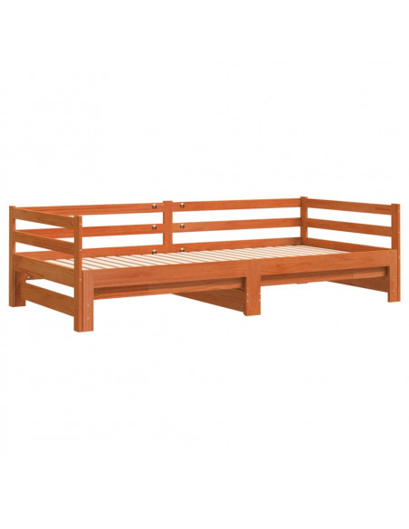 Divano con Letto Estraibile Marrone Cera 90x190cm Massello Pino