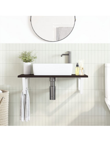 Ripiano a Parete per Lavabo in Acciaio e Massello di Rovere