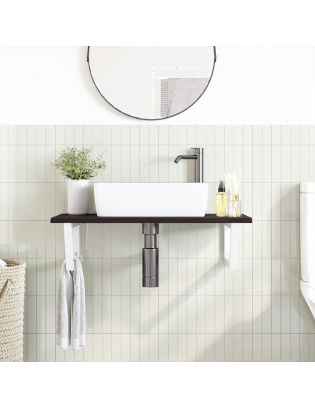 Ripiano a Parete per Lavabo in Acciaio e Massello di Rovere
