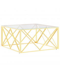 Tavolino da Salotto 80x80x40 cm in Acciaio Inox e Vetro 2